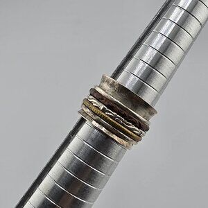 Sterling Silver Ring Hammered Spinner Wide Three Tone India Jewelry Sz 7